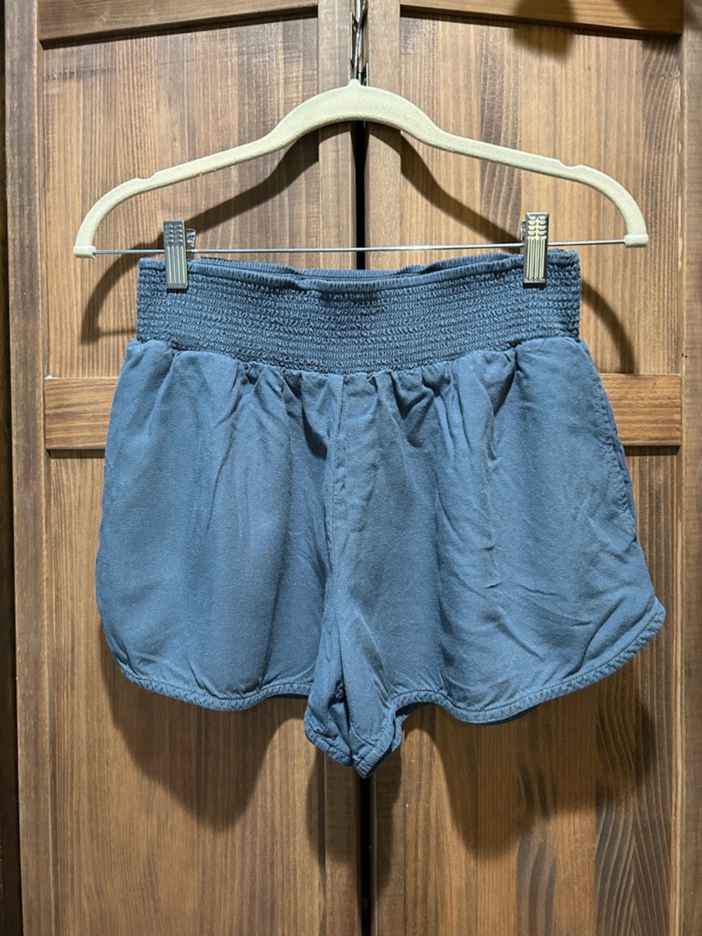 Prana Slate Blue Smocked-Waist Athletic Shorts